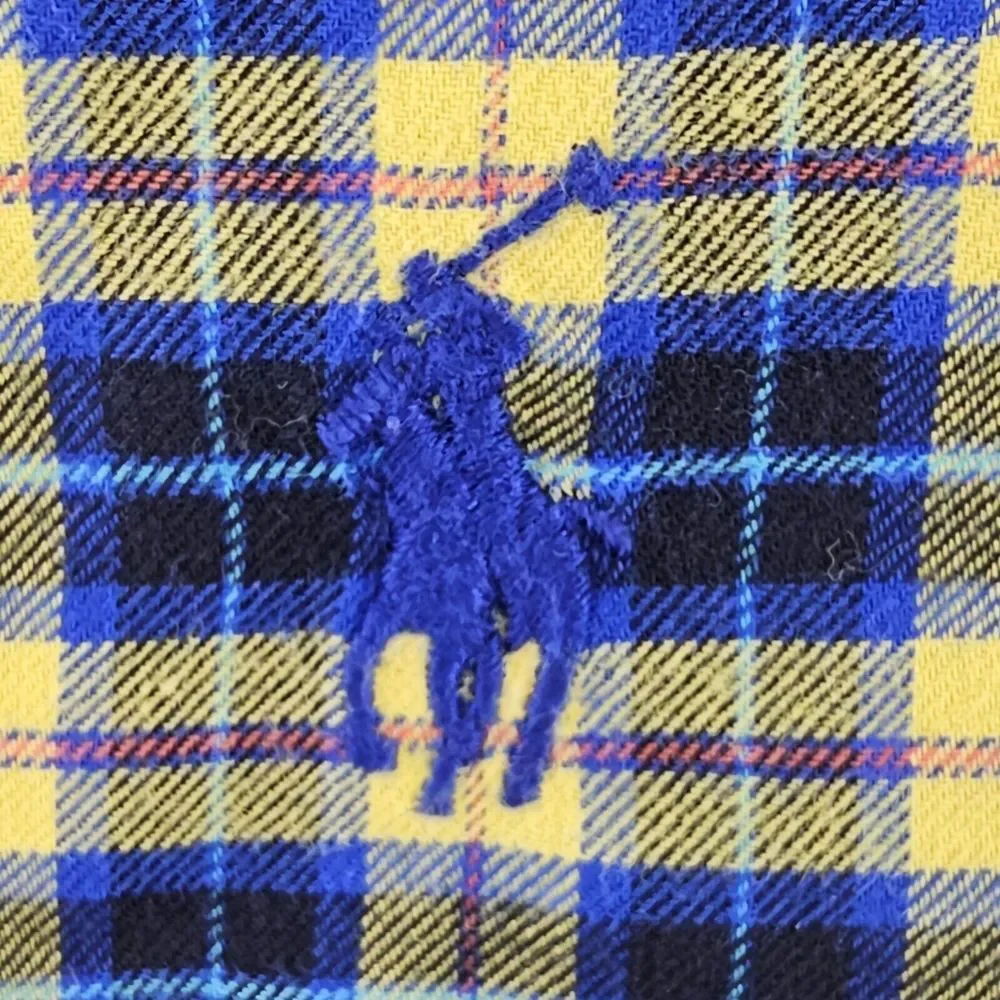 Ralph‎ Lauren Shirt Men's Large Blue Yellow Plaid Cotton Long Sleeve Button-Down